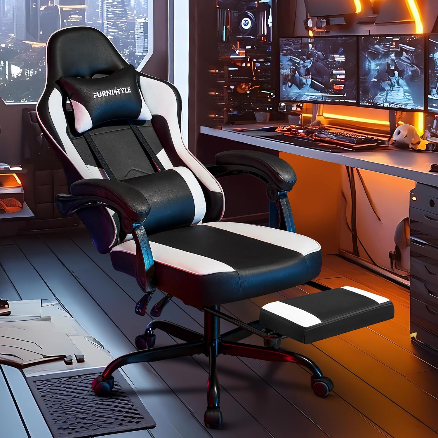 フットレスト付きゲーミングチェア、大人用ビデオゲームチェア、 - Video Gaming & Esports Usd Acc のレビューと価格